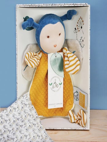 Doudou attache sucette Pollen l'abeille bio