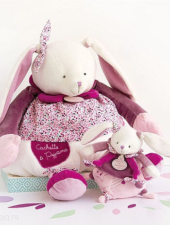 Doudou boîte à musique lapin 17 cm collection LAPIN CERISE rose