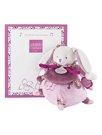 Doudou boîte à musique lapin 17 cm collection LAPIN CERISE rose