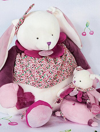 Doudou boîte à musique lapin 17 cm collection LAPIN CERISE rose