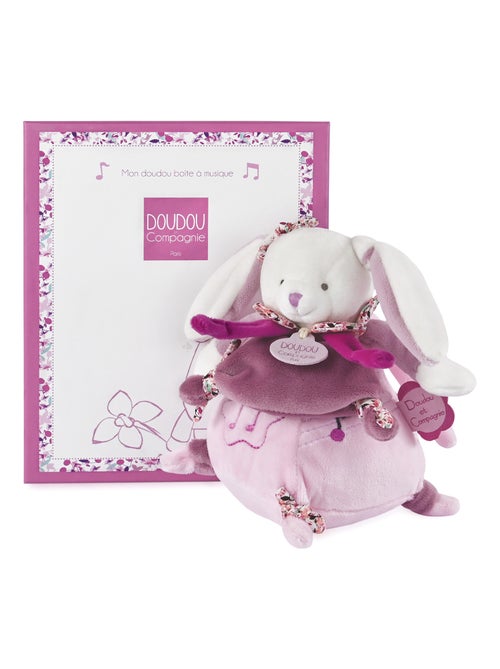 Doudou boîte à musique lapin 17 cm collection LAPIN CERISE rose - Kiabi