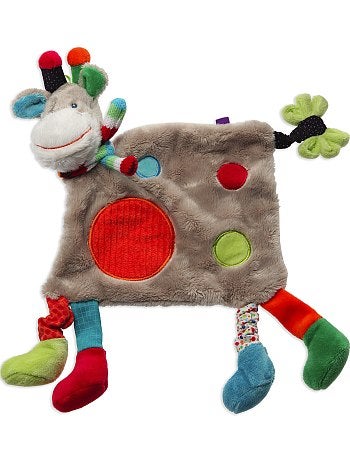 Product Un doudou résolument gai ! Le doudou en velours, animation girafe avec tête, pieds et patchs fantaisie multicolores. Lavable en machine.Habillement Bébé / Fille 0-36 mois / Peluche, doudou / Doudou, lange Standard KIABI