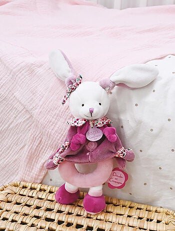 Doudou hochet lapin 19 cm collection LAPIN CERISE rose