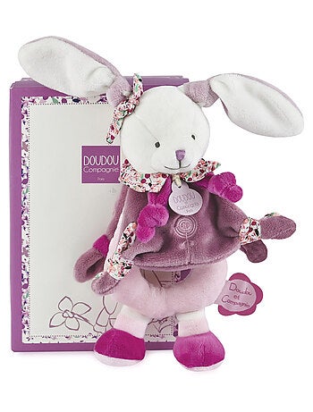 Doudou hochet lapin 19 cm collection LAPIN CERISE rose