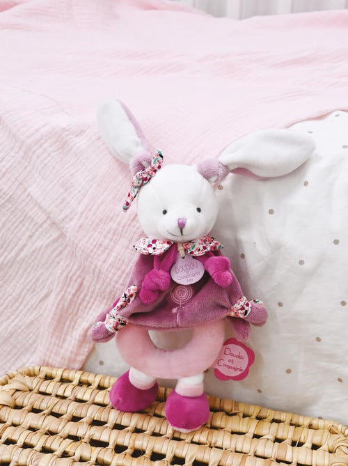 Doudou hochet lapin 19 cm collection LAPIN CERISE rose - Kiabi