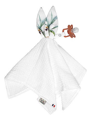 Doudou lapin attache tétine en gaze de coton, Safari SEVIRA KIDS