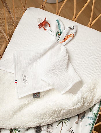 Doudou lapin attache tétine en gaze de coton, Safari SEVIRA KIDS