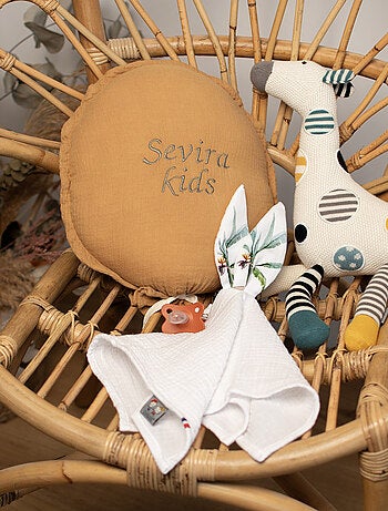 Doudou lapin attache tétine en gaze de coton, Safari SEVIRA KIDS