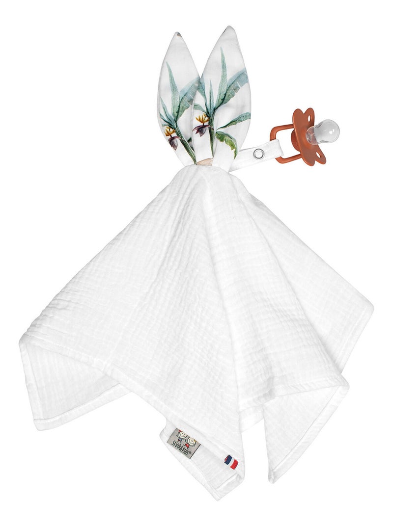 Doudou lapin attache tétine en gaze de coton, Safari SEVIRA KIDS Blanc - Kiabi