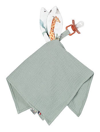 Doudou lapin attache tétine en gaze de coton, Safari SEVIRA KIDS