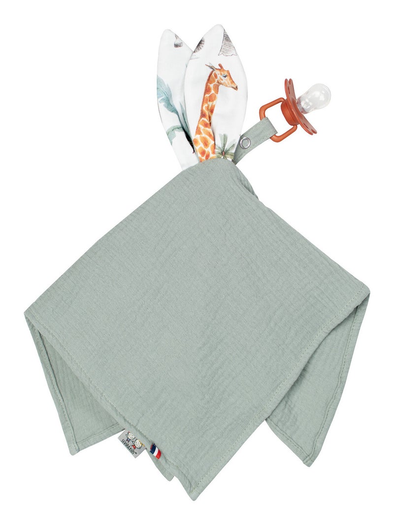 Doudou lapin attache tétine en gaze de coton, Safari SEVIRA KIDS Vert d'eau - Kiabi