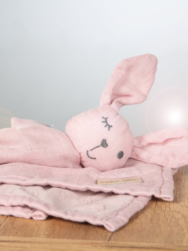 Doudou lapin en coton bio certifié Oeko-Tex 'Lil Planet' ROBA Rose pastel - Kiabi