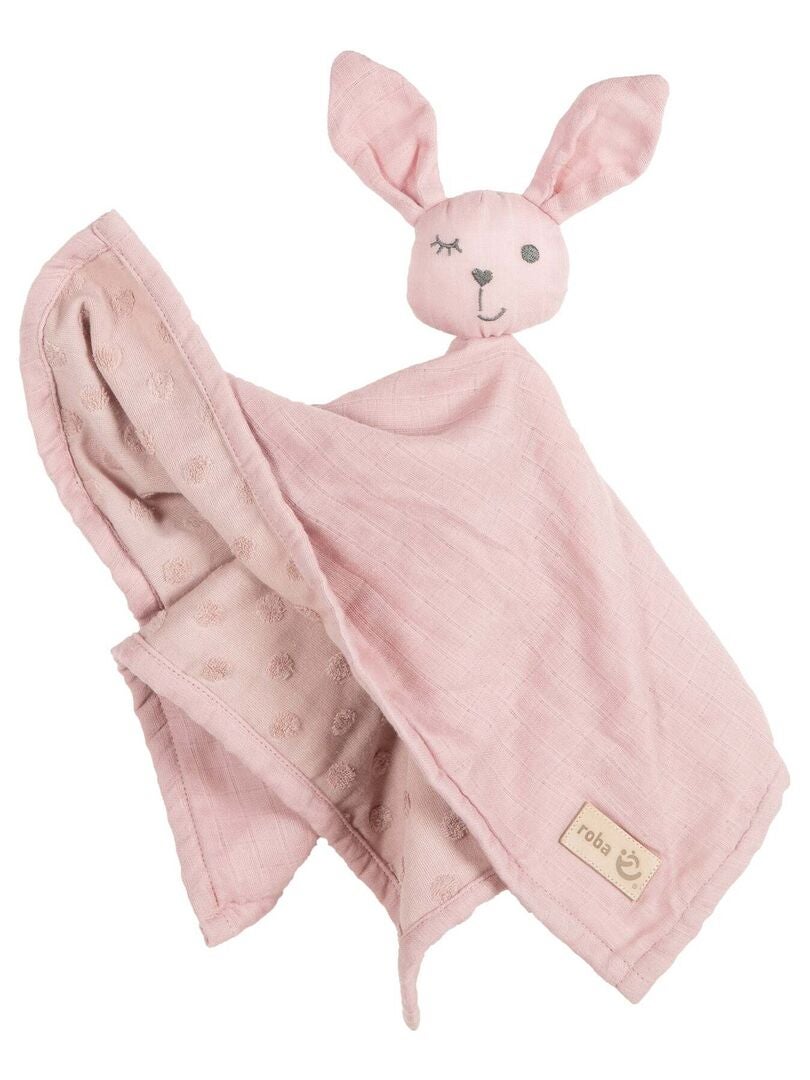 Doudou lapin en coton bio certifié Oeko-Tex 'Roba lil planet' Rose pastel - Kiabi