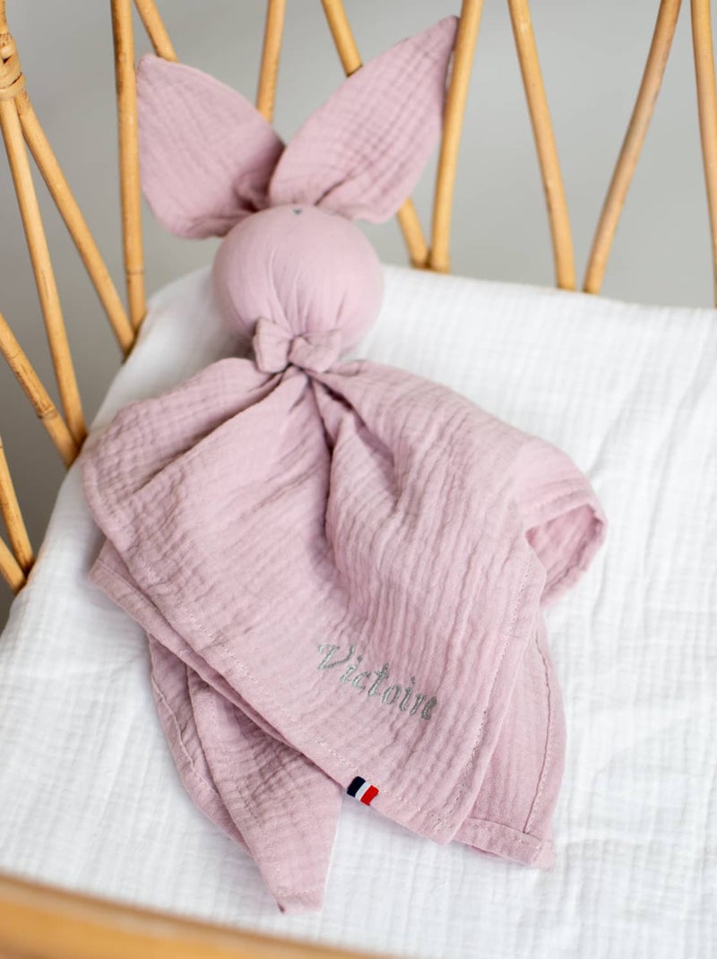 Doudou Lapin  en gaze de coton, Jeanne SEVIRA KIDS Rose - Kiabi