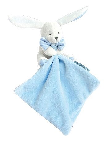 Doudou Lapin Mouchoir bleu boite Fleur