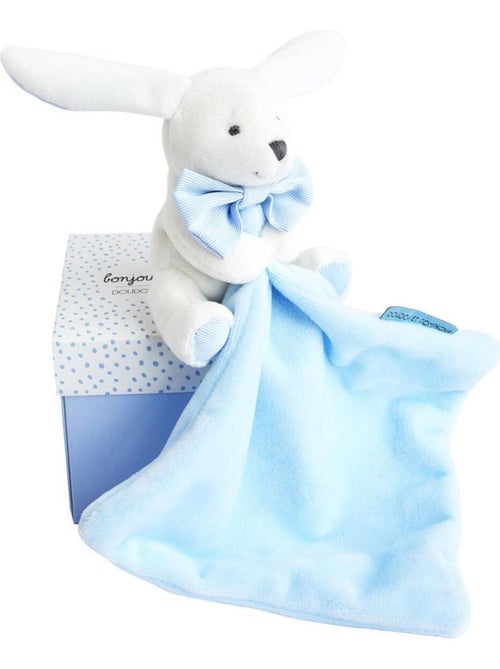 Doudou Lapin Mouchoir bleu boite Fleur - Kiabi