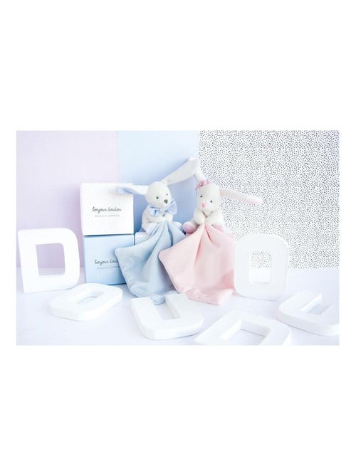 Doudou Lapin Mouchoir bleu boite Fleur - Kiabi