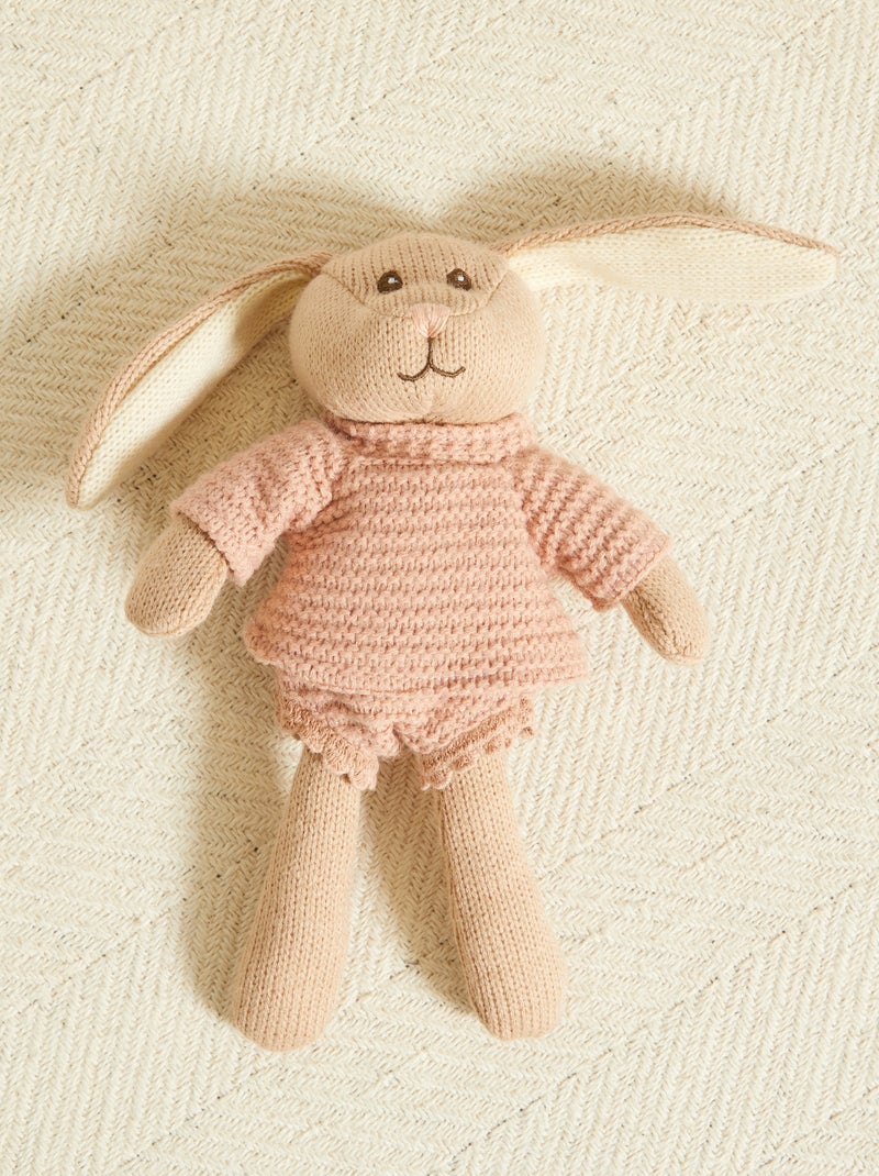 Doudou lapin tricot rose - Kiabi