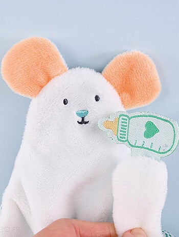 Doudou marionnette à doigts polyester collection LES PETITS FUTÉS Souris