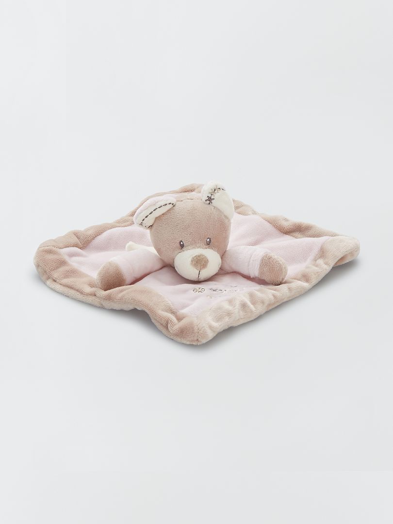 Doudou mouchoir en velours rose ours - Kiabi