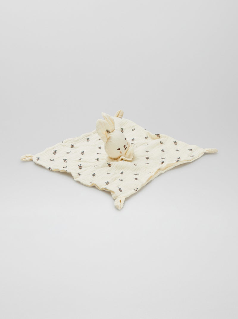 Doudou mouchoir 'lapin' en gaze de coton Ecru - Kiabi