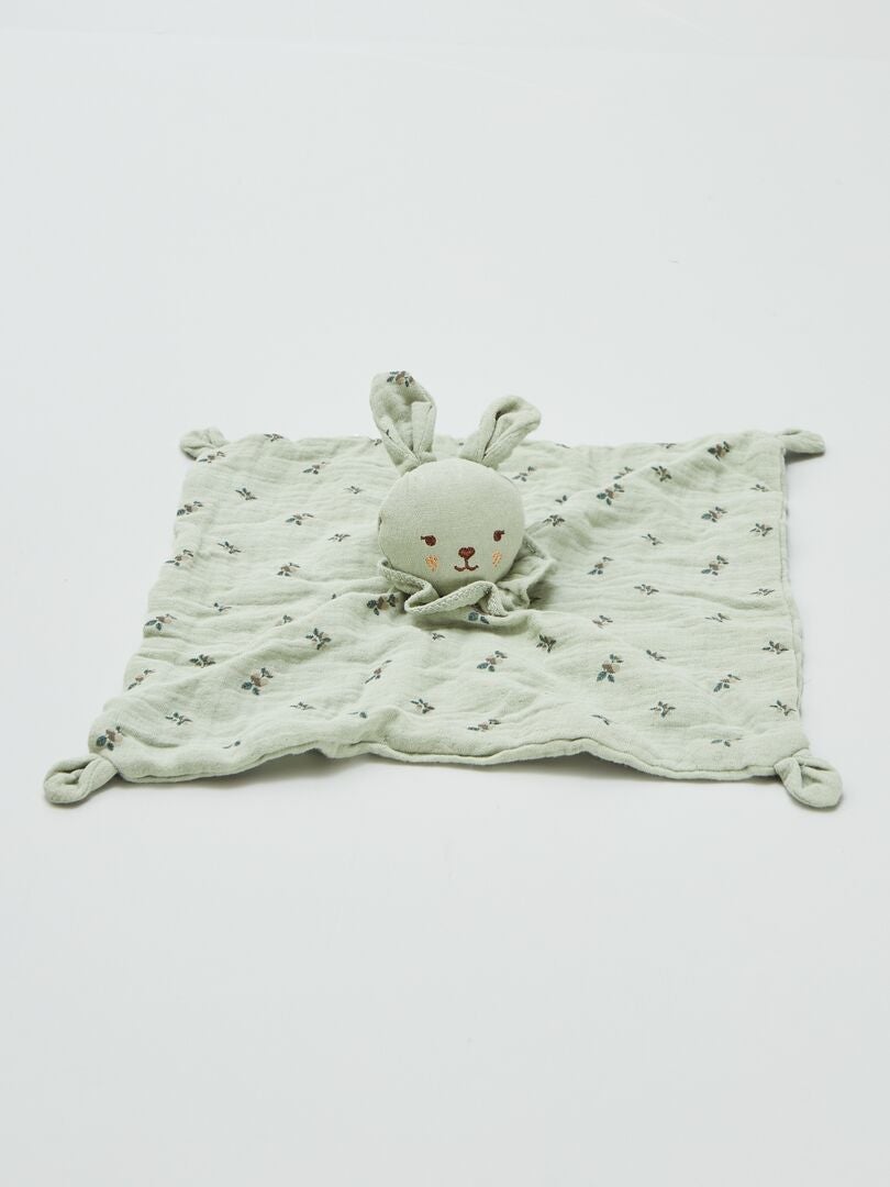 Doudou mouchoir 'lapin' en gaze de coton Vert - Kiabi