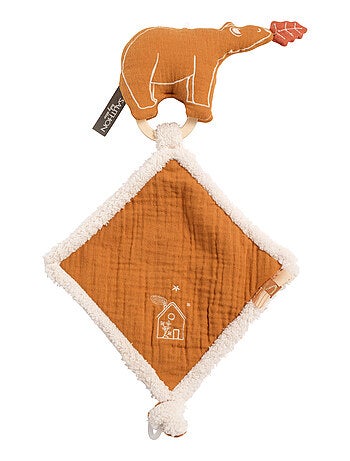 Doudou mouchoir ours en gaze de coton et bouclette -
