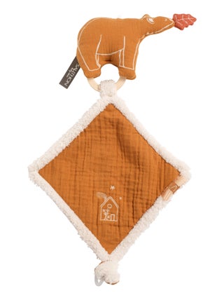 Doudou mouchoir ours en gaze de coton et bouclette -