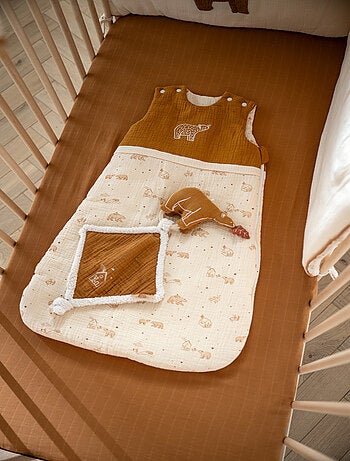 Doudou mouchoir ours en gaze de coton et bouclette - SAUTHON