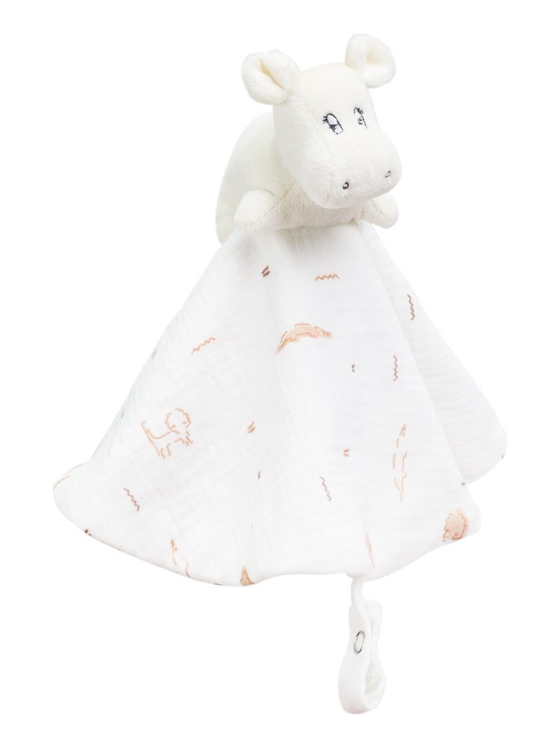 Doudou mouchoir rond en mousseline de coton - modèle Hippo Ecru - Kiabi