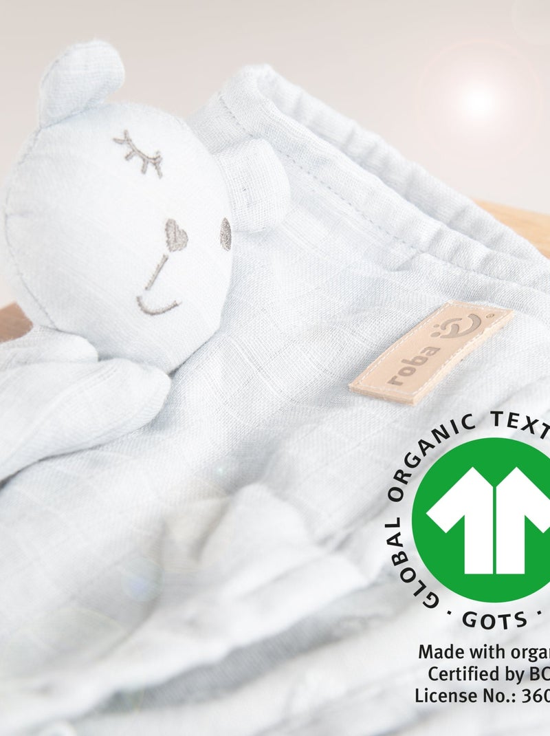 Doudou ours en coton bio certifié Oeko-Tex 'Lil Planet' ROBA Bleu clair - Kiabi