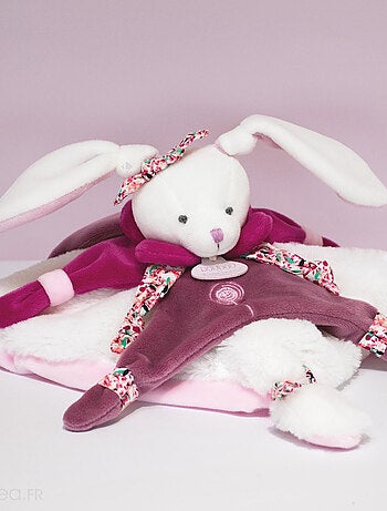 Doudou plat lapin 27 cm collection LAPIN CERISE rose