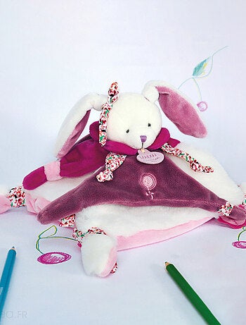 Doudou plat lapin 27 cm collection LAPIN CERISE rose