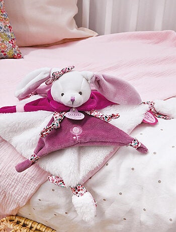 Doudou plat lapin 27 cm collection LAPIN CERISE rose