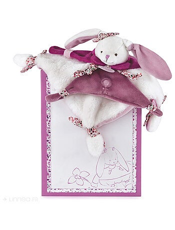Doudou plat lapin 27 cm collection LAPIN CERISE rose