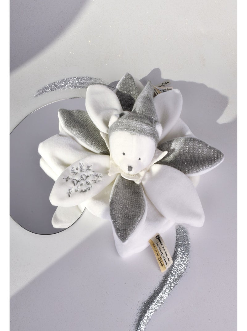 Doudou plat pétales Ours 25 cm Gris - Kiabi