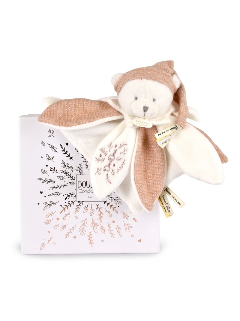 Doudou plat pétales Ours 25 cm Rose - Kiabi