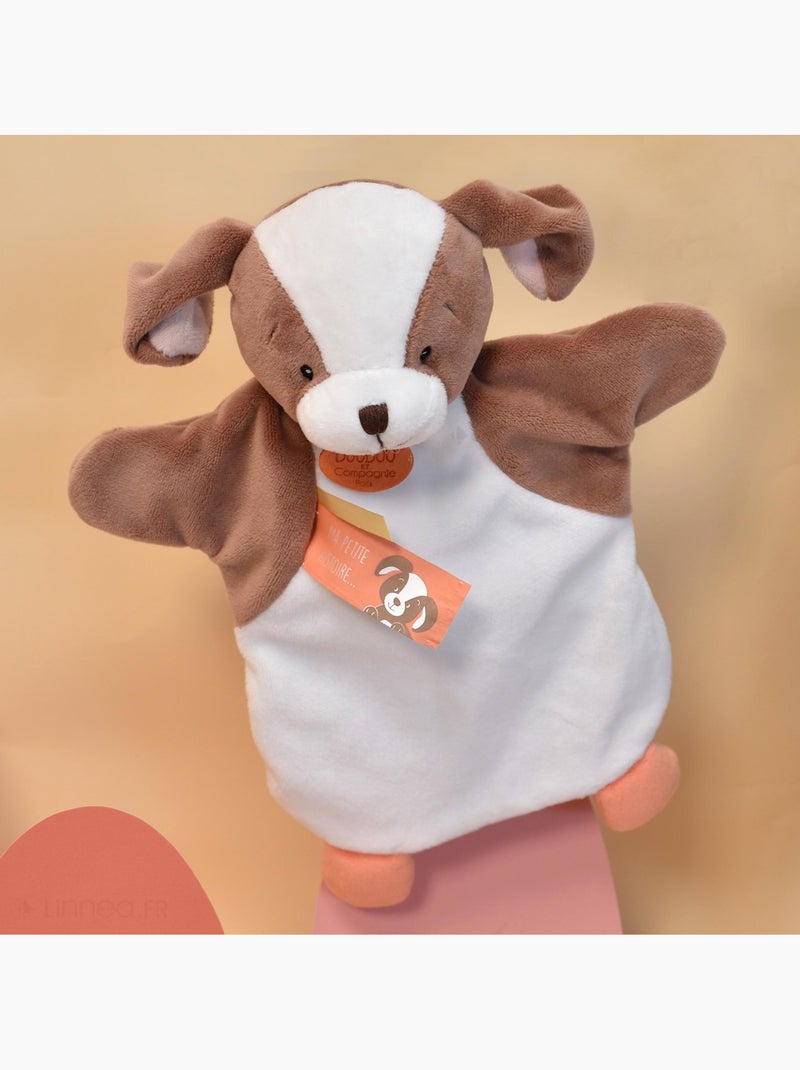 Doudou polyester 2 en 1 collection LES MARIONNETTES Chien Blanc - Kiabi