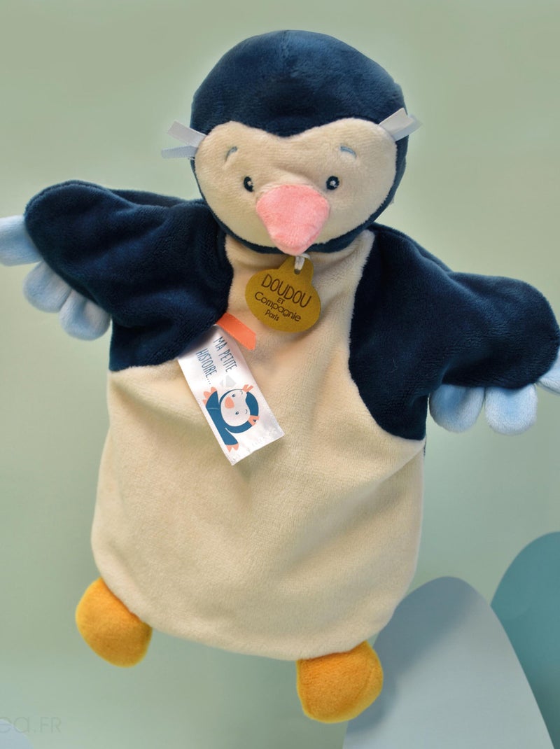 Doudou polyester 2 en 1 collection LES MARIONNETTES Pingouin Bleu - Kiabi