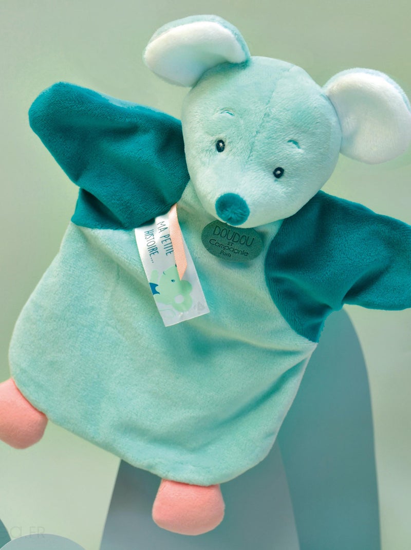 Doudou polyester 2 en 1 collection LES MARIONNETTES Souris Bleu Vert - Kiabi