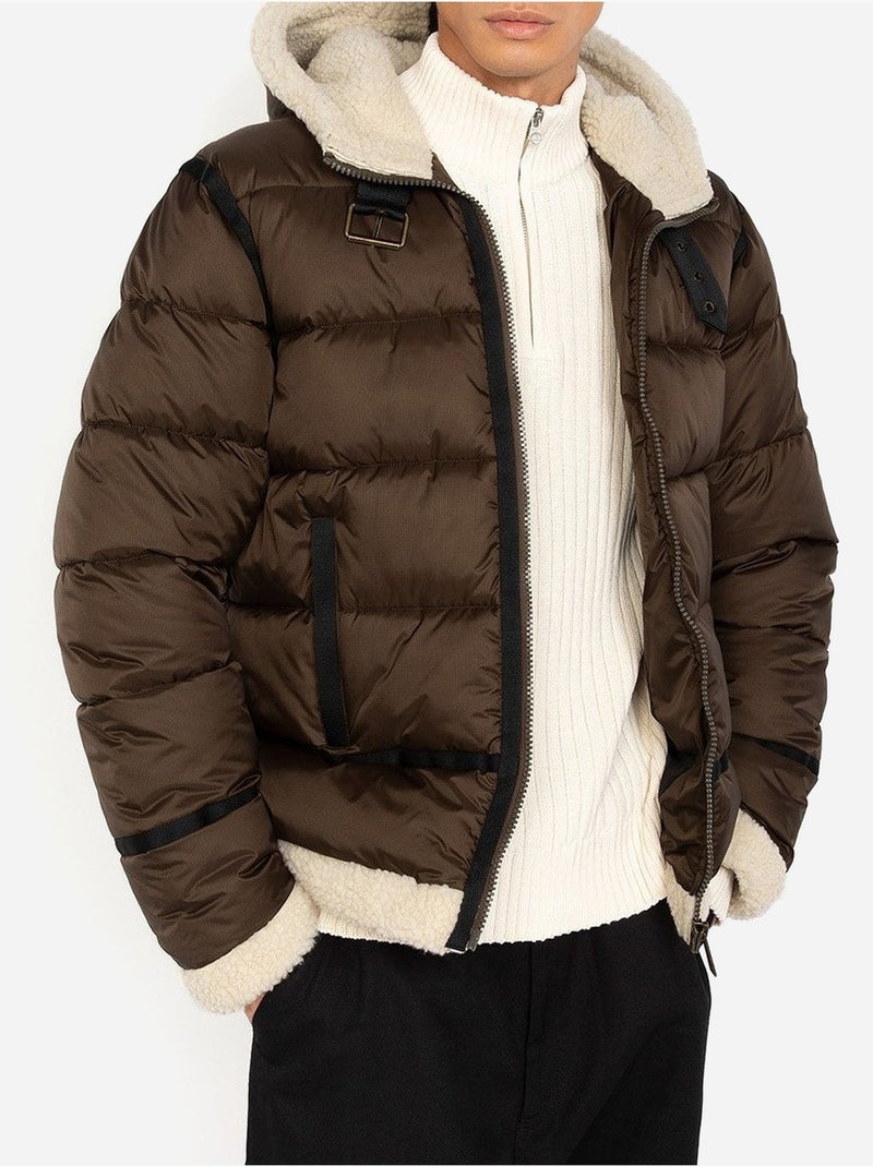 Doudoune à capuche - schott Marron/Beige/Noir - Kiabi