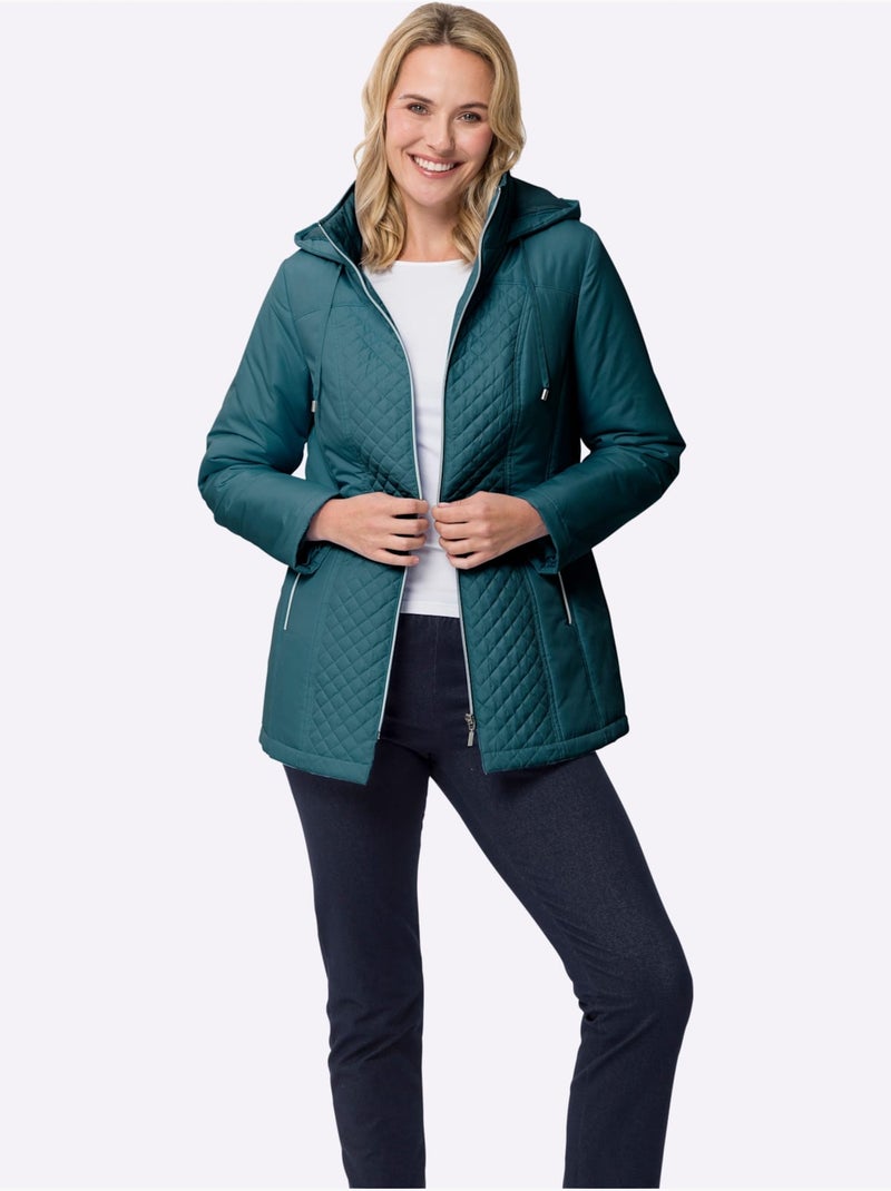Doudoune à capuche avec col coupe-vent et poches zippées - Taille standard - Moda Vilona Bleu pétrole - Kiabi