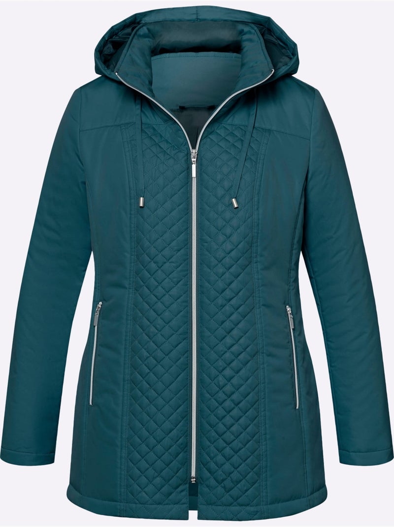 Doudoune à capuche avec col coupe-vent et poches zippées - Taille standard - Moda Vilona Bleu pétrole - Kiabi