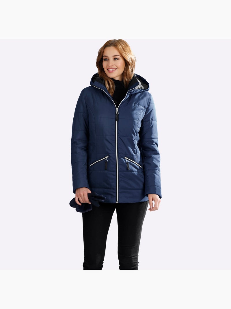 Doudoune à capuche avec col montant et deux poches zippées - taille standard - moda vilona Bleu marine - Kiabi