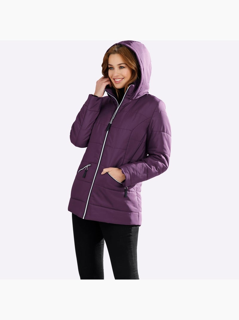 Doudoune à capuche avec col montant et deux poches zippées - taille standard - moda vilona Violet aubergine - Kiabi