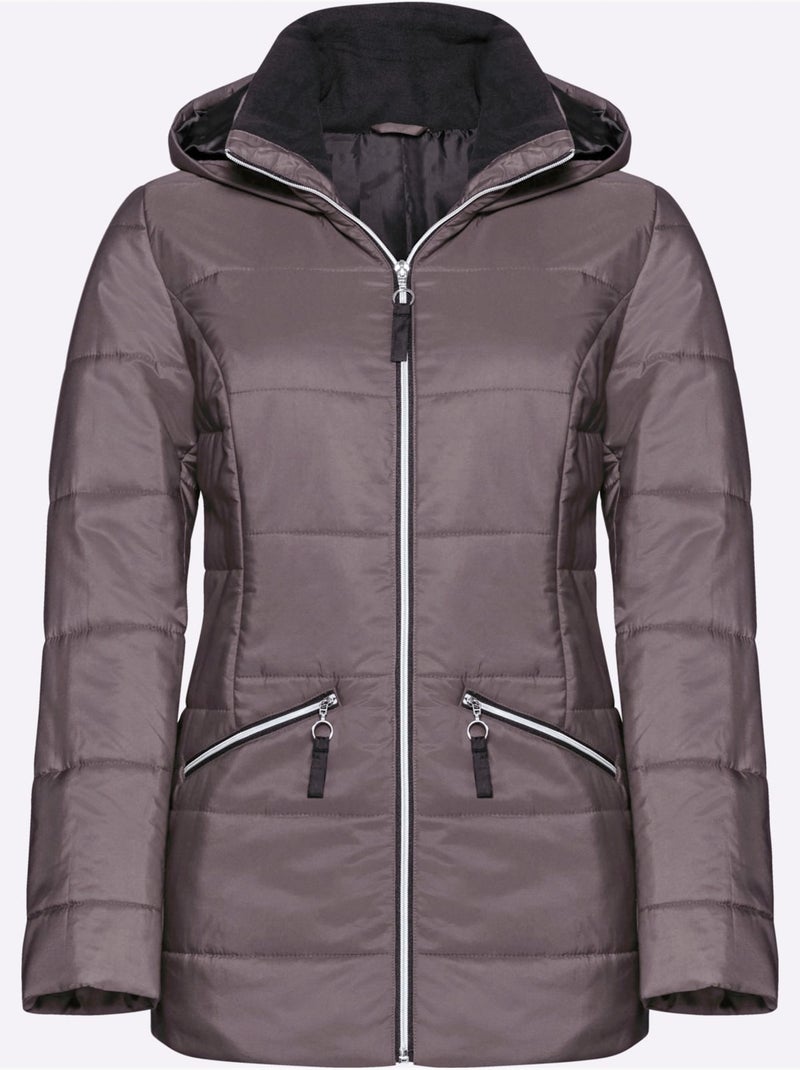 Doudoune à capuche avec col montant et poches zippées - Taille standard - Moda Vilona Gris taupe - Kiabi