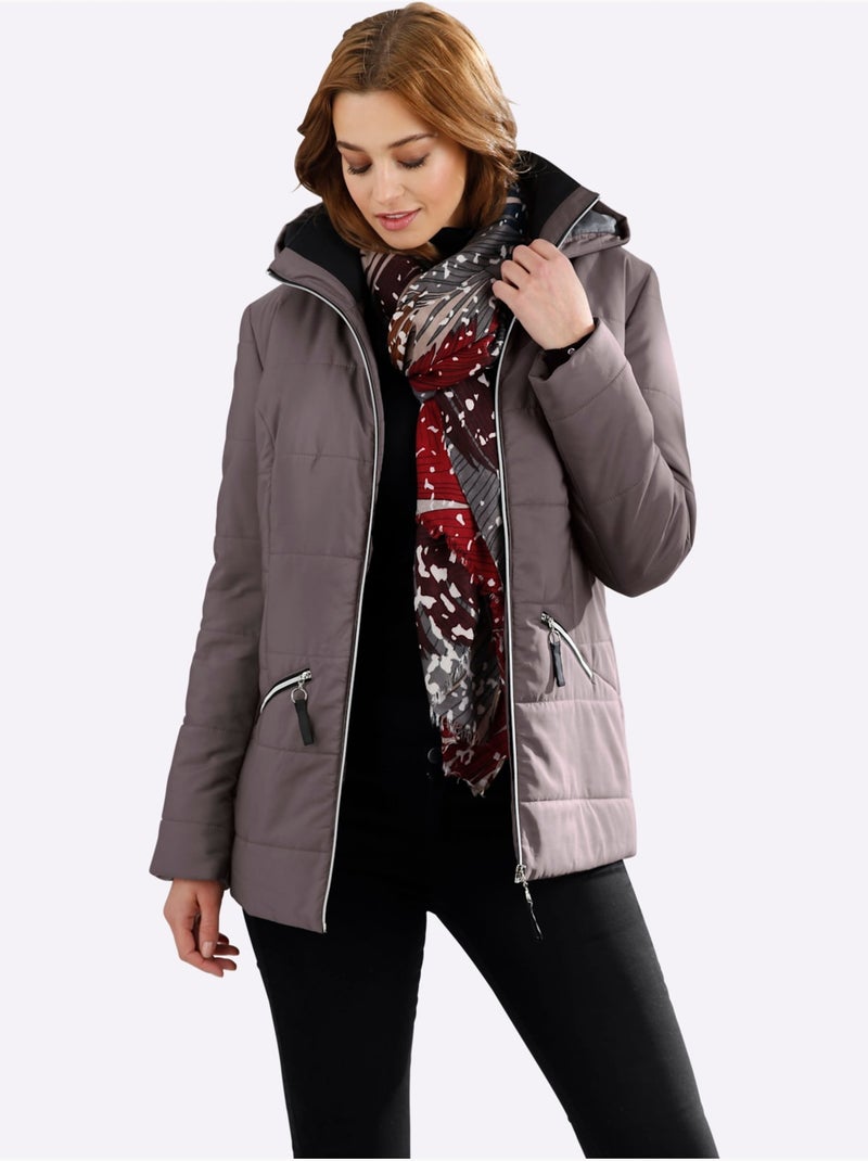 Doudoune à capuche avec col montant et poches zippées - Taille standard - Moda Vilona Gris taupe - Kiabi