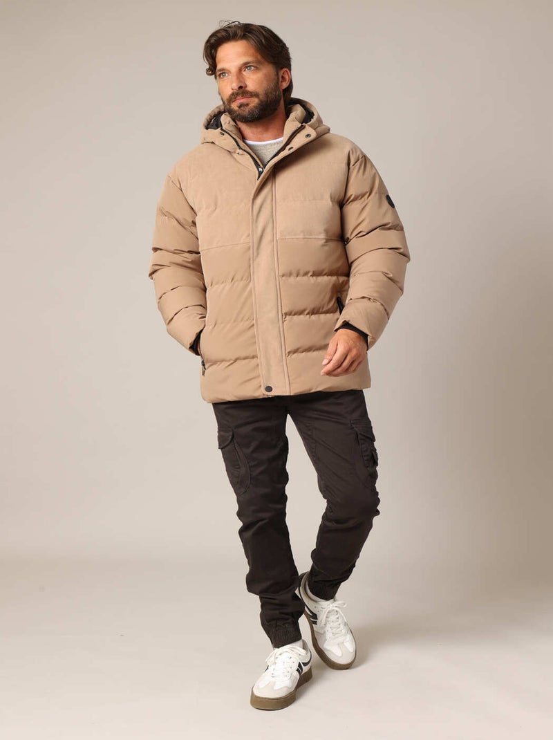 Doudoune à capuche avec empiècements en velours côtelé 'deeluxe' Beige sable - Kiabi