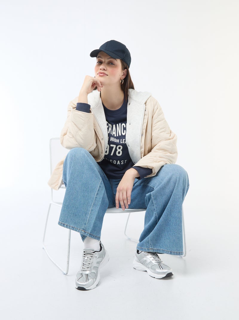 Doudoune à capuche avec plastron intérieur en molleton amovible Beige - Kiabi