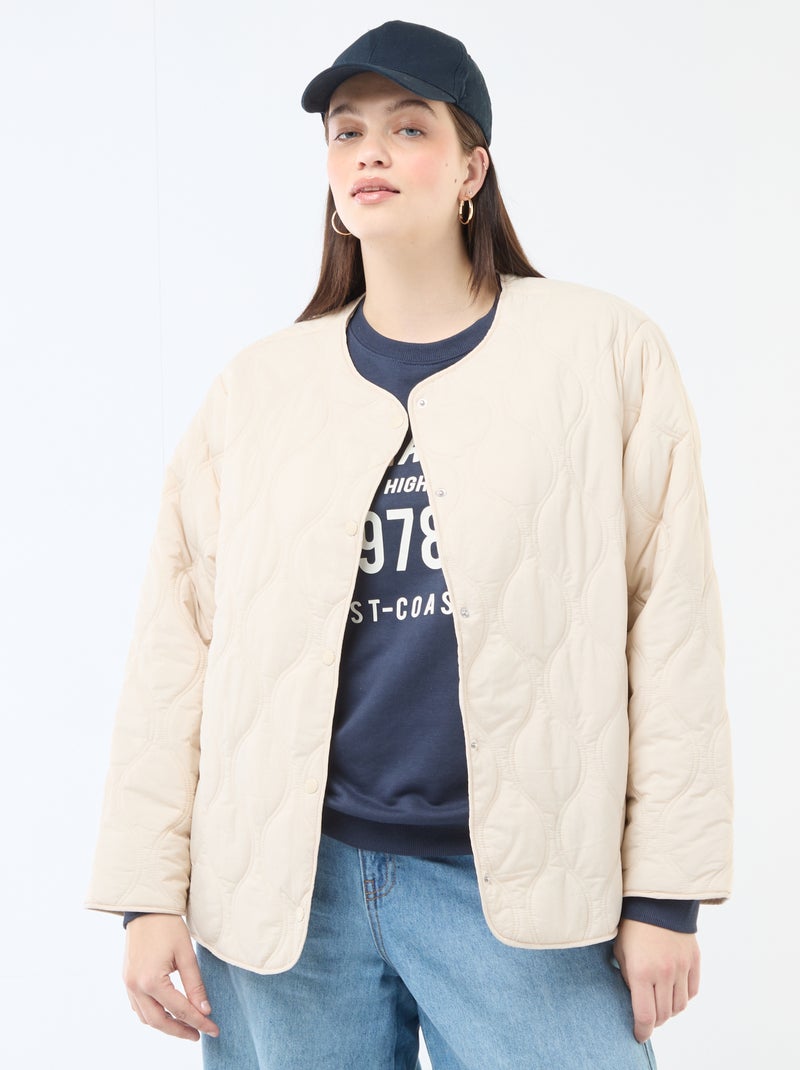 Doudoune à capuche avec plastron intérieur en molleton amovible Beige - Kiabi